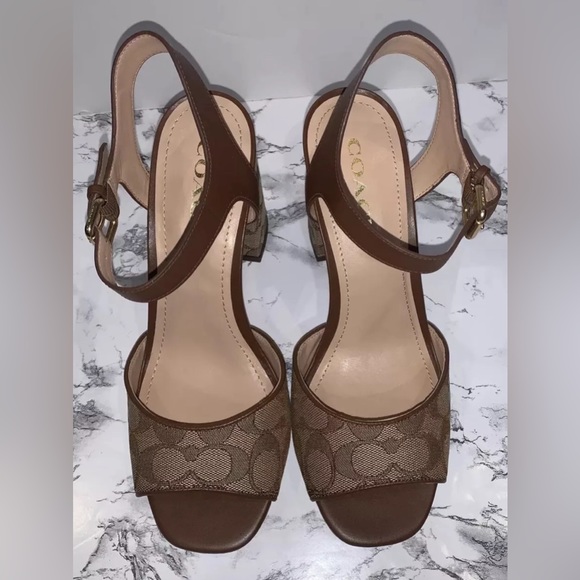 Coach Women Marla In Signature Jacquard Logo Sandals Block Heel Khaki Sz 10 NWB - Picture 5 of 12